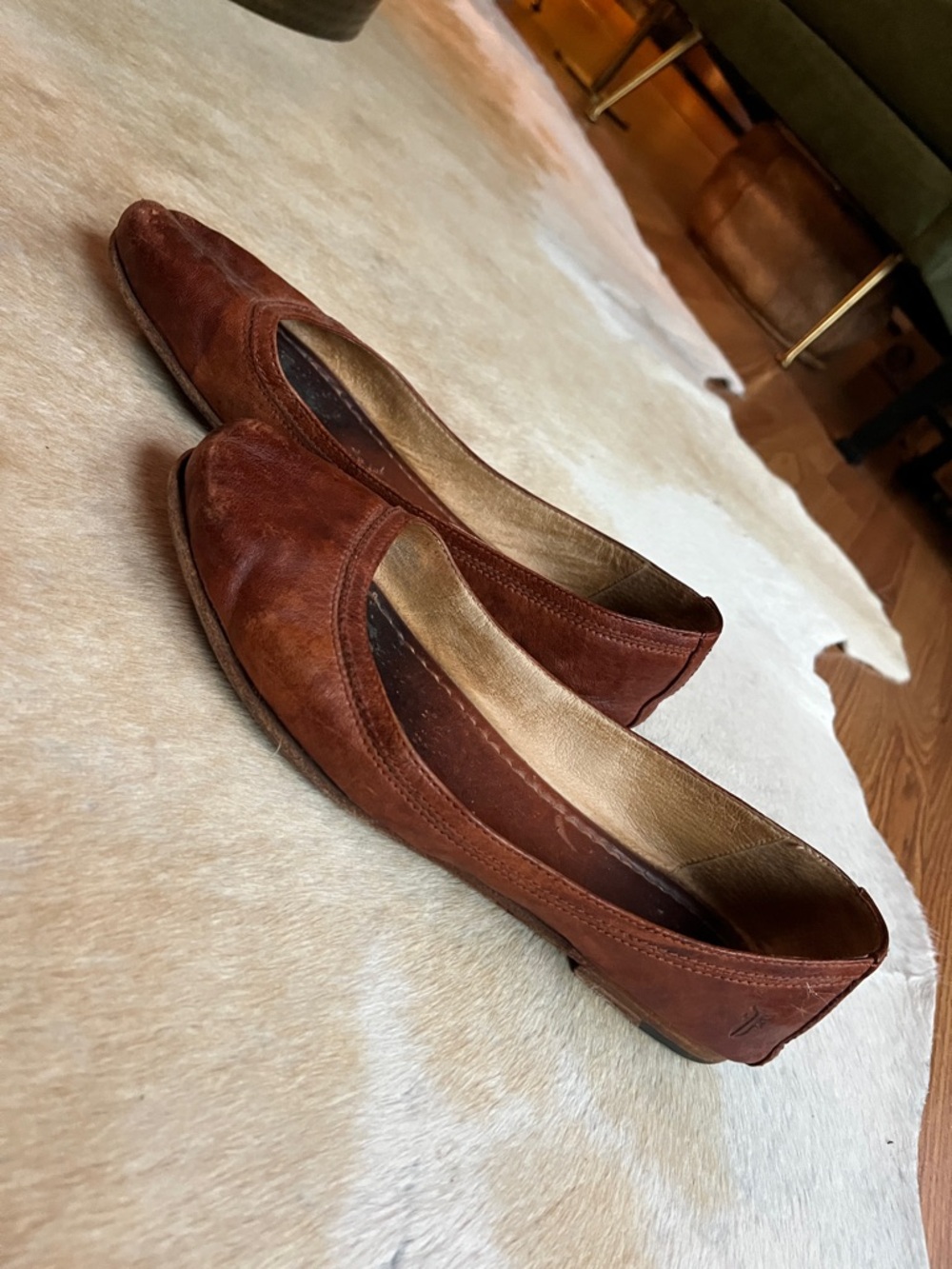 Frye Women's Cognac Leather Ballet Flats - Picture 6 of 7